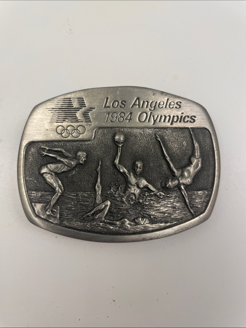 Los Angeles 1984 Olympics SwimWater Polo Commemorative Belt Buckle - Silver Tone
